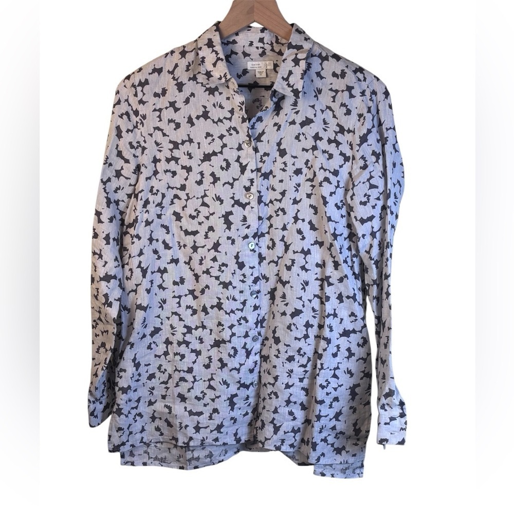 J.Jill Love Linen Essentials Graphite  Daisy Shadow Patterned Button-Up Shirt XS